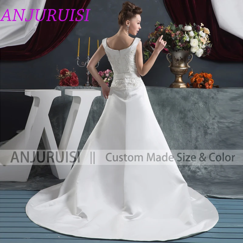 ANJURUISI о-образный вырез аппликации бисером Линия Свадебные платья robe de mariage атласное свадебное платье простое Vestido De Novia