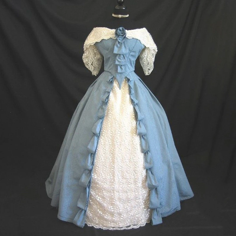 Хэллоуин средневековый корт принцесса платье косплей, карнавальный костюм Фея вечернее кружевное платье для женщин C98506AD - Цвет: blue