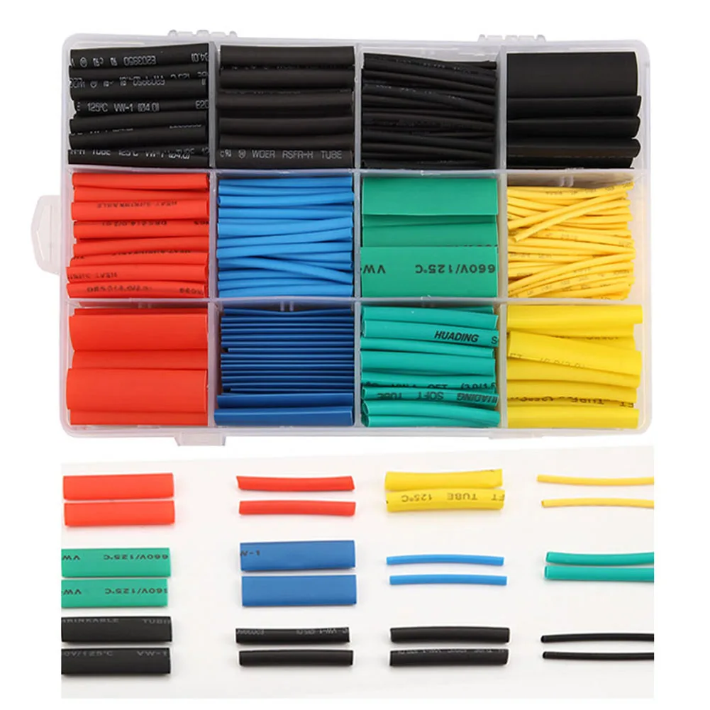 

530pcs/Set Heat Shrink Tubing Insulation Shrinkable Tube Polyolefin Ratio 2:1 Wrap Wire Sleeve Kit TT-best