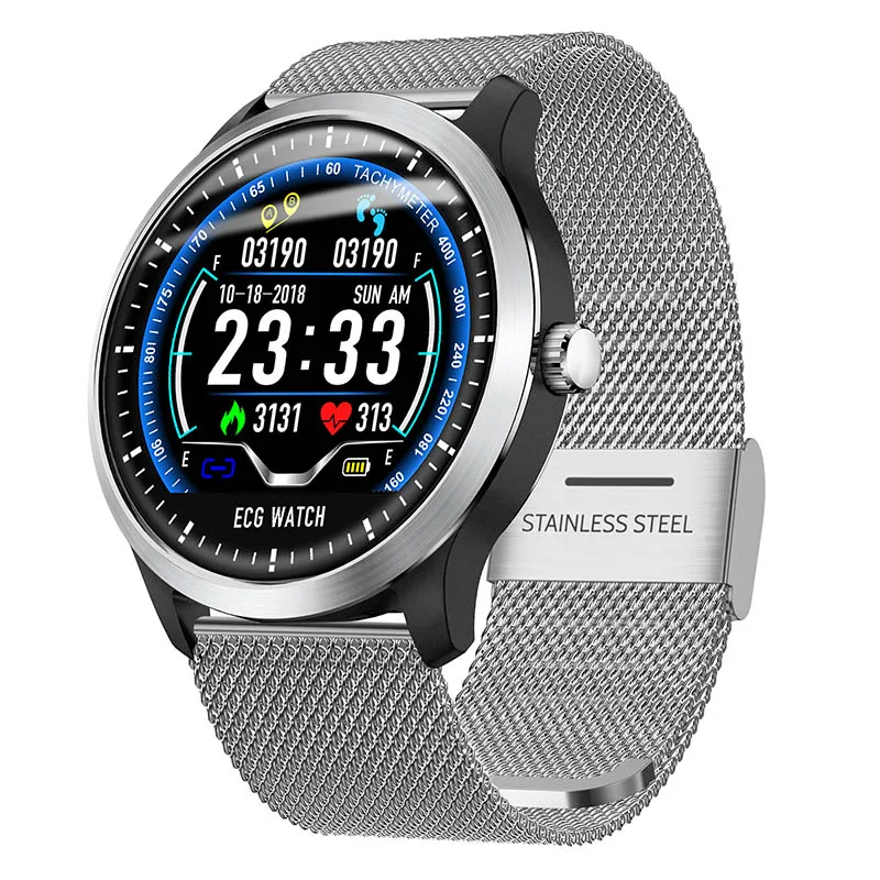 LIGE New Bluetooth Smart Watch Men ECG PPG HRV Heart Rate Blood Pressure Monitor IP68 Waterproof Smart Bracelet Sport watches - Цвет: Net belt silver