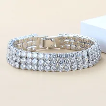 Потрясающий браслет на цепочке из серебра 925 пробы с белым кристаллом длиной 19,5 см на выбор 5 цветов для женщин, свадебное украшение