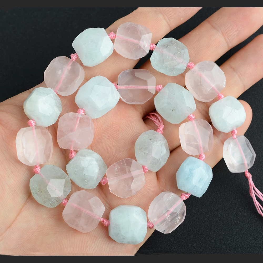 2 strands 15mm Natural AA+ Morgan aquamarina Colorful Square Stone Beads 15 Inch