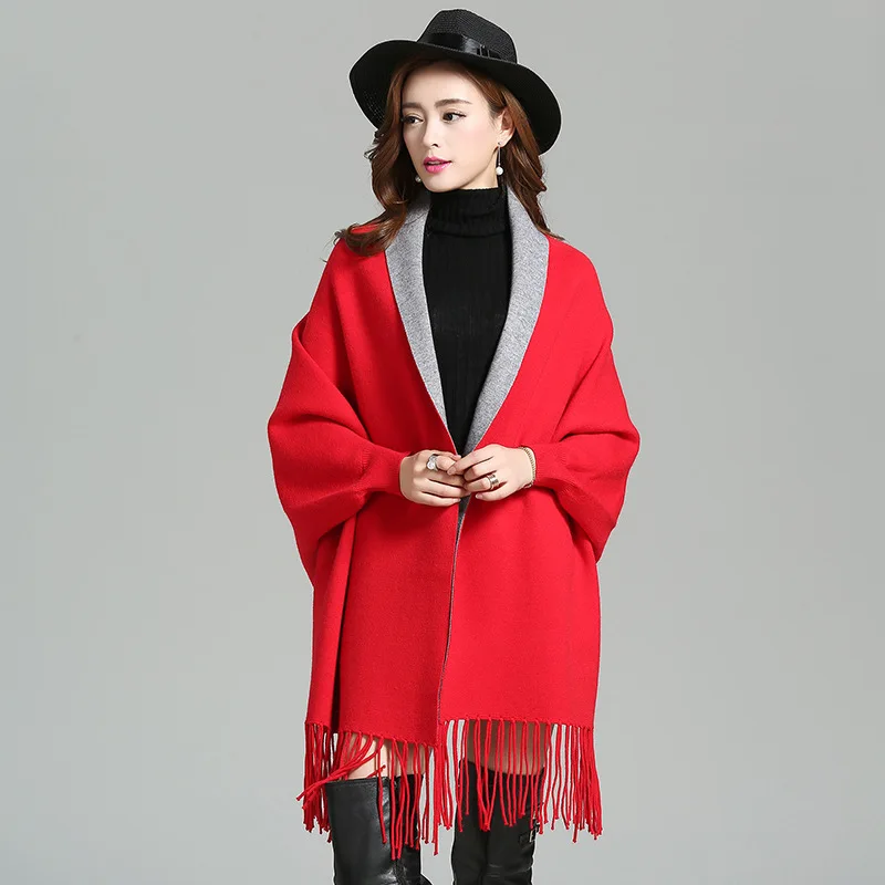 

New temperament tassel bat sleeve knitted cardigan shawl coat tide