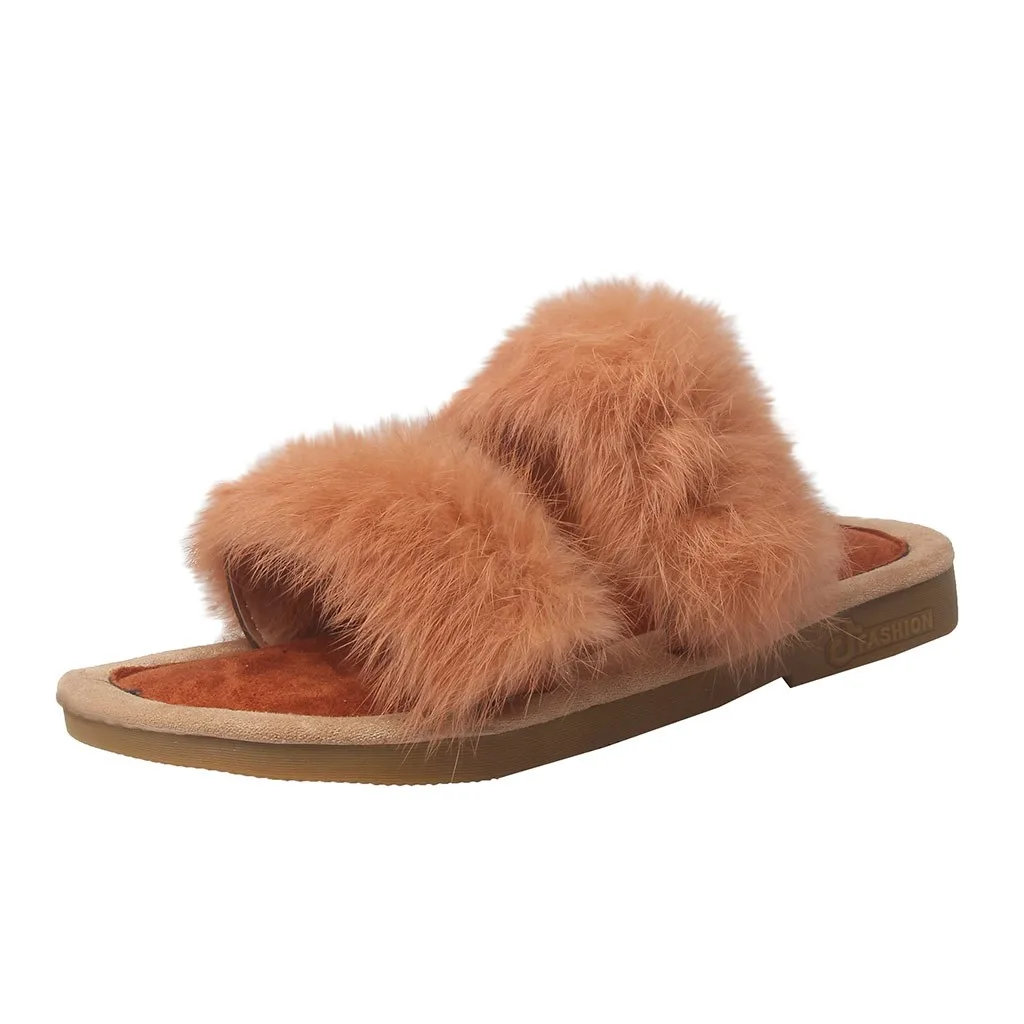

SAGACE Fashion Fluffy Slippers Women Round Toe Winter Slipper Elegant Lady Solid Color Outdoor Home Slippers Women Shoes 2019