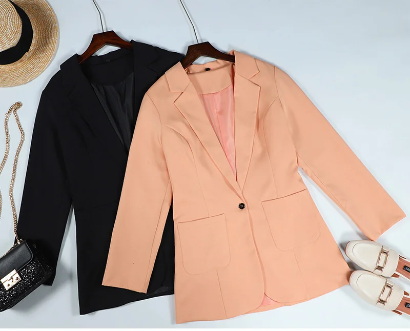 Модный осенний женский тонкий пиджак, Женский офисный черный блейзер с карманами, пиджак