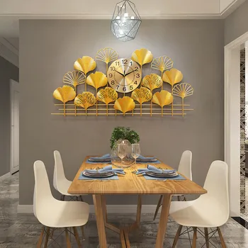 

New Chinese Wrought Iron Ginkgo Leaf Wall Clock Wall Hangings Home Livingroom Wall Mural Crafts Hotel Wall Sticker Decoration
