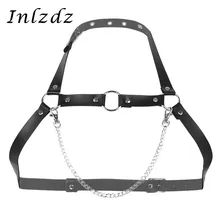 Мужская сексуальная жгут PU кожаная лямка шеи Регулируемая пряжка ремни тело грудь половина жгут Пояс с металлической цепочкой Клубная одежда костюм