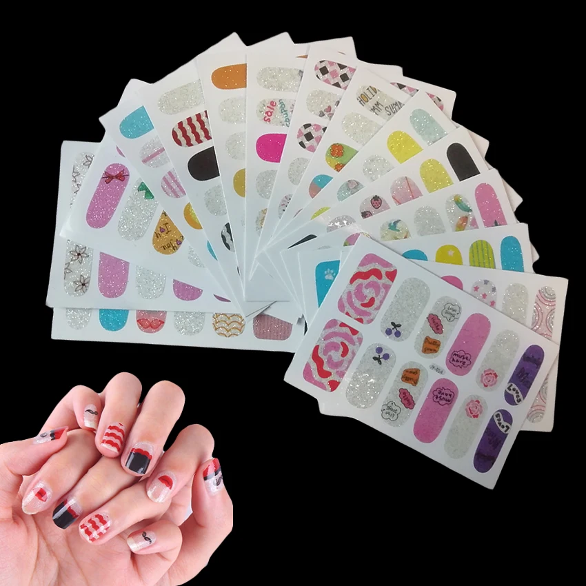 1 Sheet Self Adhesive Full Cover Glitter Nail Art Sticker Decals False Tips Wraps Decoration Manicure Accessory Lip Mustache | Красота и