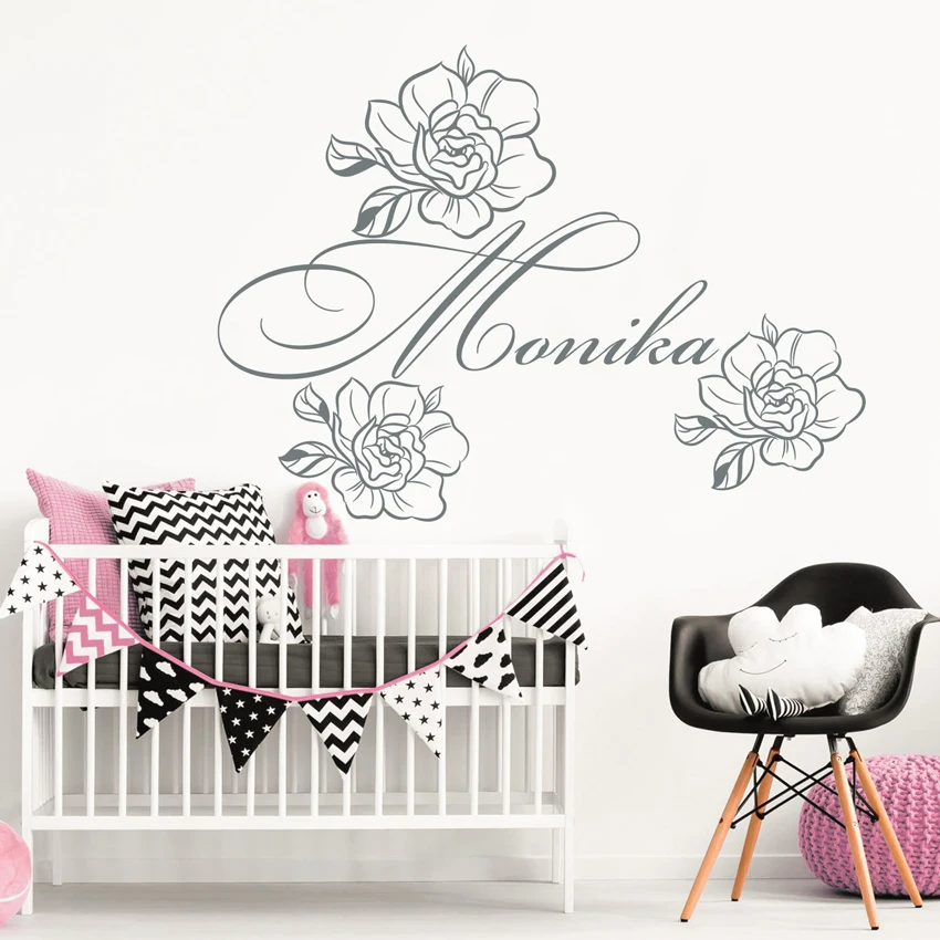Peonia Flor Chica Arte Pared Pegatina Ninos Habitacion Decoracion Personalizada Nombre Personalizado Chica Bebe Pared Calcomania Guarderia Dormitorio Cartel J116 Adhesivos Para Pared Aliexpress