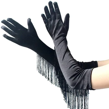 

3 Colors Fashion Black White Red Tassels Long Satin Gloves Women Opera Evening Party Costume Gloves Dance Performance Mittens