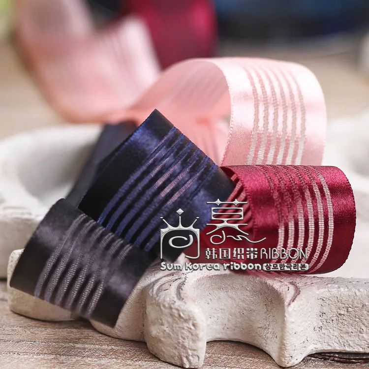 

100yards 25mm wide edge satin stripes organza sheer ribbon for bouquet flower packing bow hair bow diy accessories