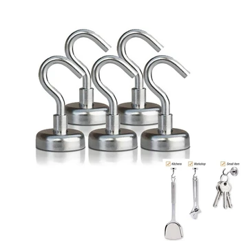 

20 Pcs Magnetic Hooks Power Hook Magnet Holder Neodymium Rare Earth 5.5kg Strong Magnet Hardware gancho de parede