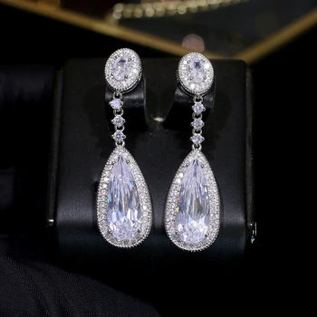 

Luxury design water drop CZ crystal long earrings for women with zircon inlaid banquet wedding accessories