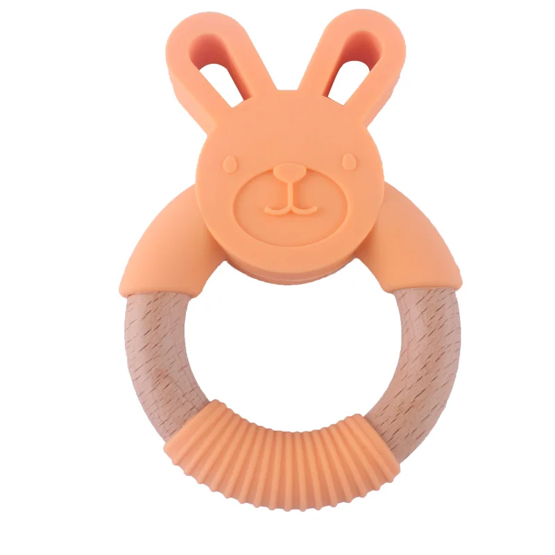 1 шт. силиконовый Прорезыватель для зубов с кроликом, кольцо для прорезывания зубов, деревянное жевательное кольцо для животных, игрушка для кормления зубов, подарок для детского душа, сенсорные игрушки для новорожденных - Цвет: Оранжевый