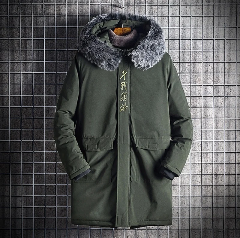 Retro Long Sleeve Parkas Men Winter Jacket Warm Oversized Coat Hip-Pop Embroidery Hooded Long Jackets For Men KK3039