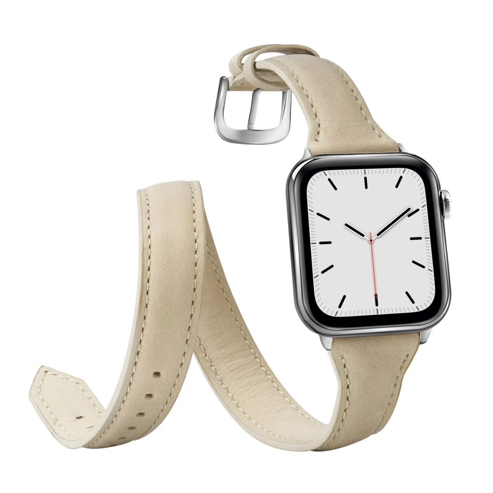 Длинный кожаный ремешок Double Tour для Apple Watch Series 5 4 3 2 1 38 мм 42 мм 40 мм 44 мм браслет на запястье для iwatch сменный ремешок