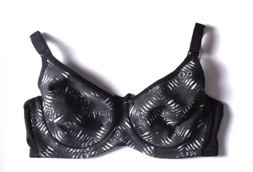 Black gray Xinbostyle бюстгальтер большого размера женский ультра тонкий дышащий Удобный Полный чашки напечатанный на косточках пуш-ап уменьшающий бюстгальтер B C D - Цвет: Black gray