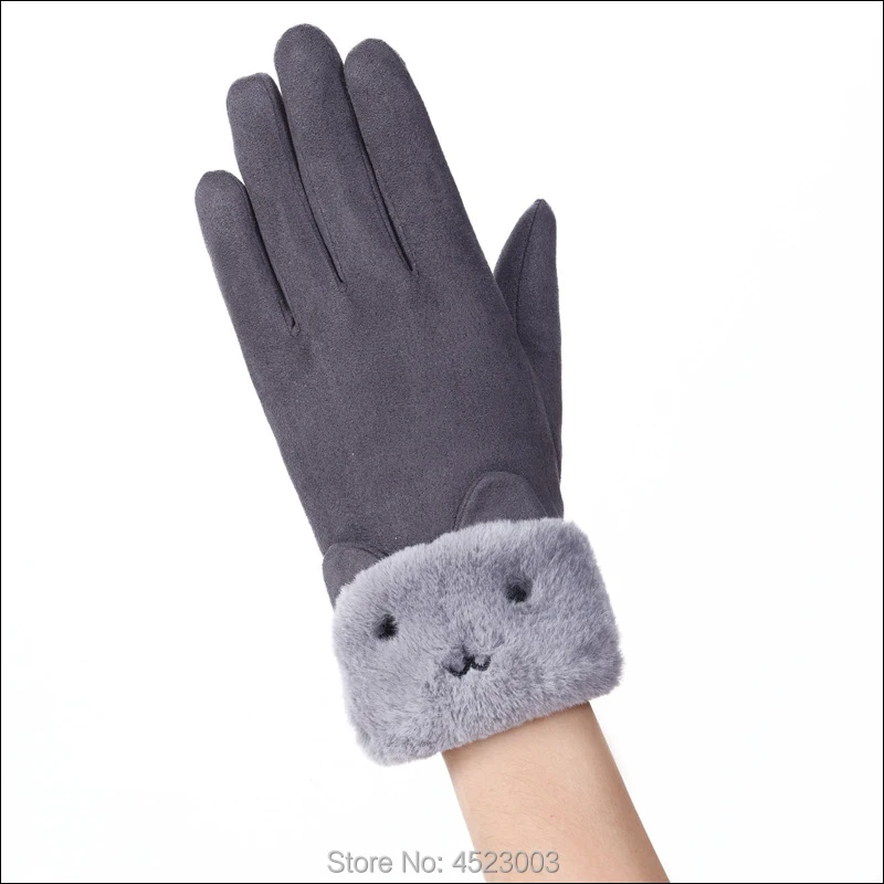 Женские замшевые перчатки для сенсорного экрана, зимние перчатки на полный палец, теплые перчатки с вышивкой в виде снежинок - Цвет: A2