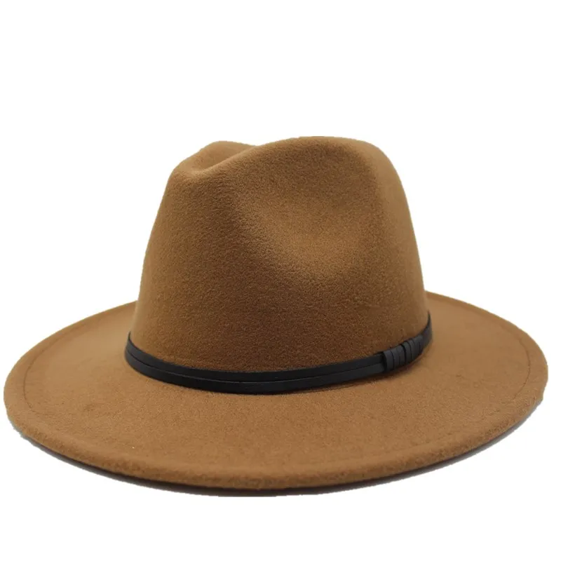 Light coffee Seioum черный шерстяной войлок Джаз Fedora шапки со шнурками Пряжка декор для женщин унисекс Панама с широкими полями Трилби ковбойская Кепка Панама - Цвет: Light coffee