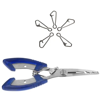 

1Pcs 6.3 inch Stainless Steel Fishing Pliers Scissors Line Cutter Remove Hook Tackle Tool & 100Pcs Fishing Hooked Snap Links Fis