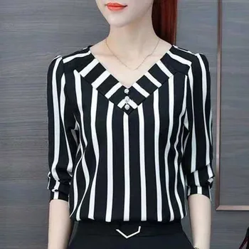 

Femme Autumn Fall Office Ladies Office Blouses Top Plus Size Women Striped Blouse Shirt Female Long Sleeve Blusas