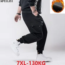 Зимние мужские брюки-карго, теплые флисовые плотные брюки-карандаш с карманами, высокая уличная одежда размера плюс 5XL 6XL 7XL, осенние мужские эластичные брюки