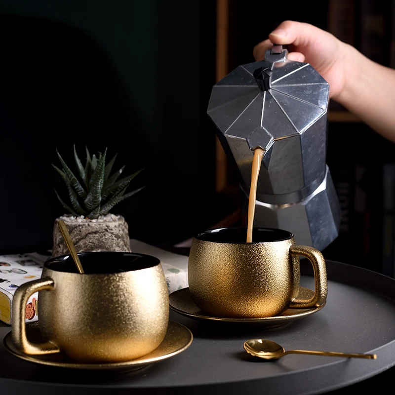 Bur Дубай роскошный благородный золотой кофе комплект из чашки и блюдца керамика матовая кружка для заваривания чая латте кружка для эспрессо Tazas Tasse ложка