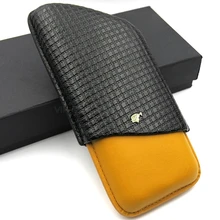 Cohiba черный и желтый кожаный чехол в клетку из кедрового дерева чехол для сигар 3 сигары трубка Humidor Cohiba