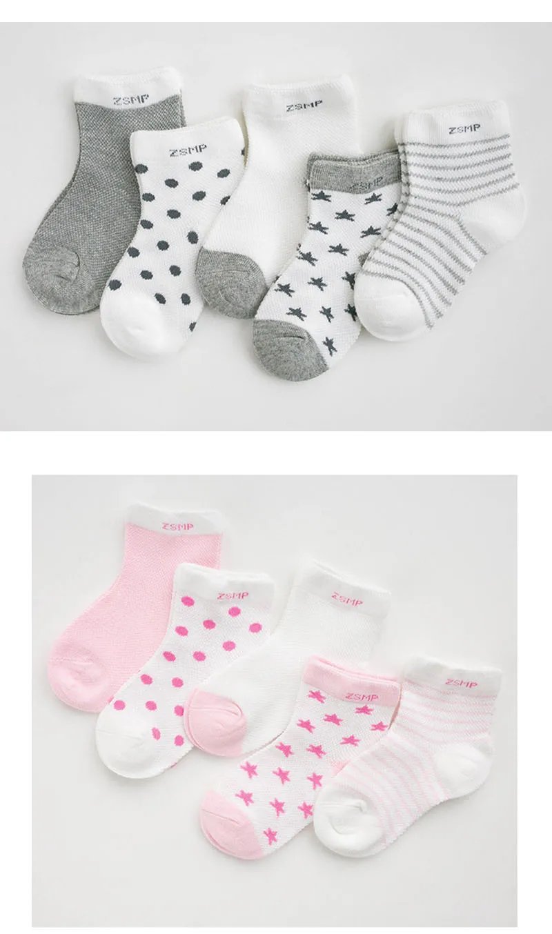 От 0 до 3 лет 5 пар/лот носки для малышей милые летние Обувь с дышащей сеткой носки из хлопка для новорожденных, маленьких мальчиков и девочек короткие носки