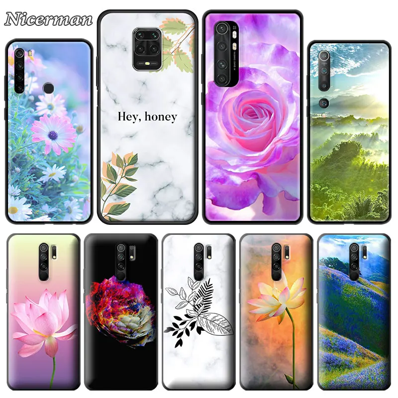 Черный мягкий чехол для Xiaomi Redmi Note 9 9S 8T 7 9A Mi 9T CC9 10 Lite F2 Pro телефона Cas Flower Lotus Luxury