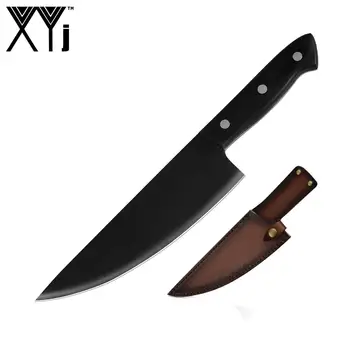 

XYj Butcher Knife Fixed Blade Chopping 8inch Professional Slaughter Cutlery Meat Vege Chopper Wood Handle With Leather Sheath