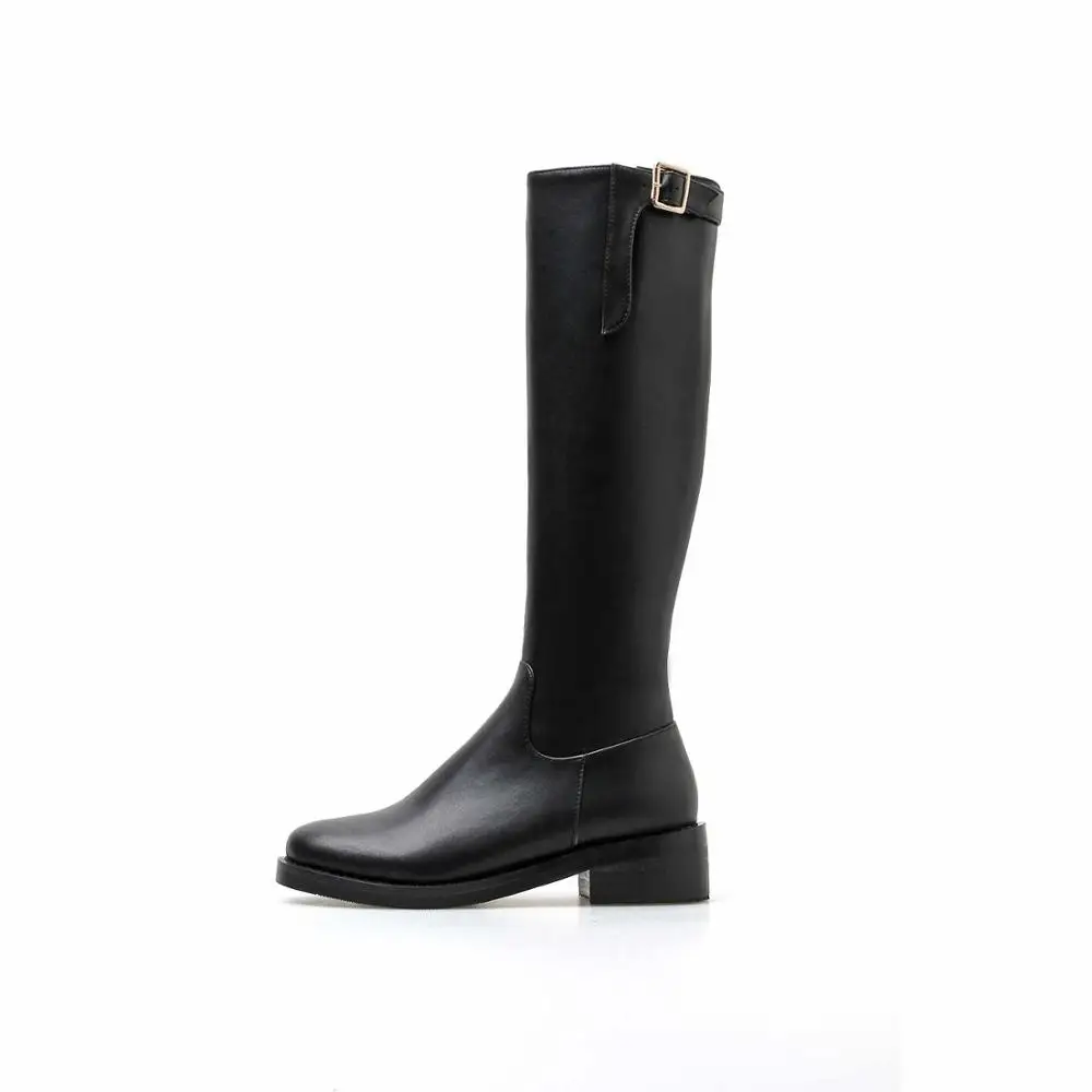krazing pot Winter round toe cow leather buckle fasteners superstar long boots keep warm med heel riding thigh high boots l72