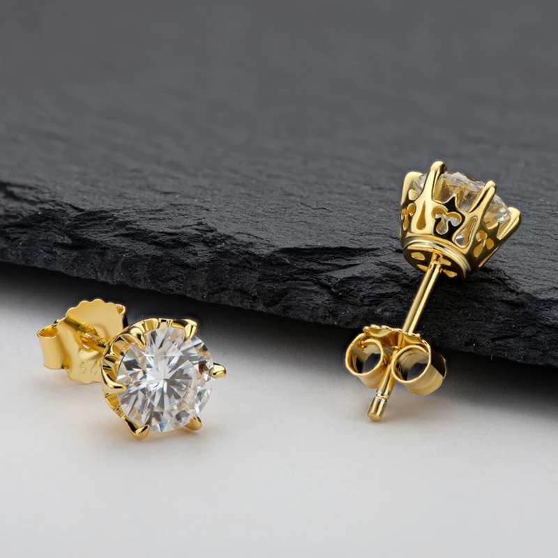 OEVAS Real 0.5/1 Carat D Color Moissanite Gold Color Stud Earrings For Women 100% 925 Sterling Silver Sparkling Fine Jewelry OEVAS Real 0.5/1 Carat D Color Moissanite Gold Color Stud Earrings For Women 100% 925 Sterling Silver Sparkling Fine Jewelry