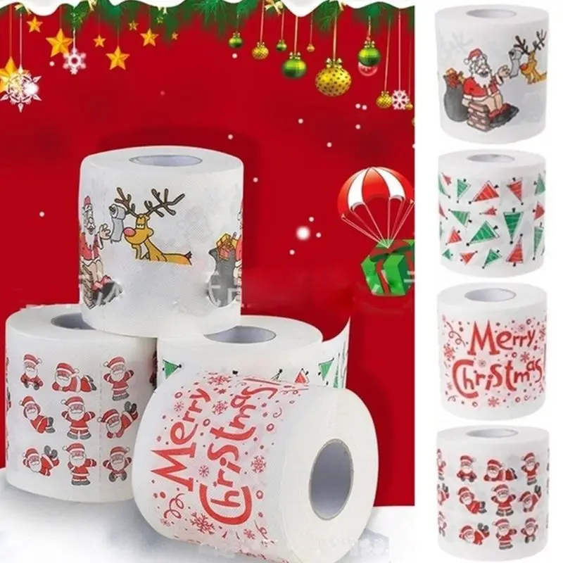 

New Christmas Pattern Printing Roll Toilet Paper Household Tissue Bathroom Web