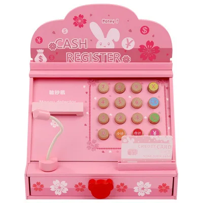 

Wooden Children Cash Register Toy GIRL'S Play House Supermarket Model POS Machine Cake Cashier Desk Set