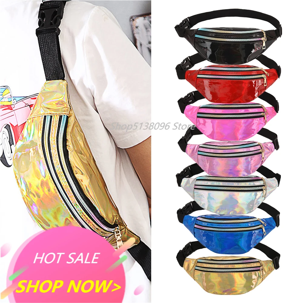 Las mujeres bolsa de correa para láser bolsa holográfica Fanny paquete de la cintura bolsa de teléfono para fiesta de viaje