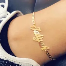 AurolaCo nazwa własna Anklet osobowość kubański łańcuszek Anklet ze stali nierdzewnej nazwa własna płyta Anklet dla damska biżuteria na prezent