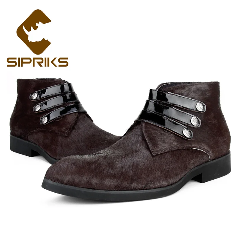 Роскошная обувь для мужчин sipriks, ручная работа, коричневый конский мех, полусапоги для мужчин, модные мужские ковбойские ботинки, зимние ботинки, высокие ботинки, большой размер 44