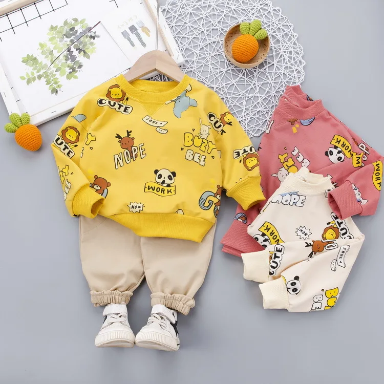 

2020 New Style Spring Korean-style Cartoon Animal Lettered Set 0-4-Year-Old Infants Baby Fashion Clothing