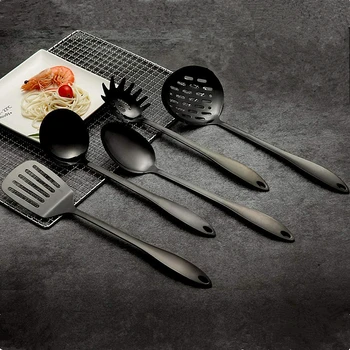 

Solid Stainless Steel Kitchen Utensil Set Black Gold Rainbow 5pcs Kitchen Utensils Non Stick Cooking Tools Set for Baking BBQ