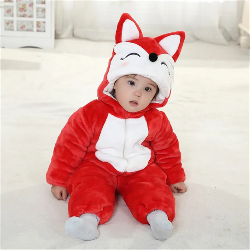 Baby Rompers Newborn Boys Girls Jumpsuit Clothes Hooded Pajamas Winter Warm Spiderman Batman Fleece Costumes roupas de bebe - Цвет: H