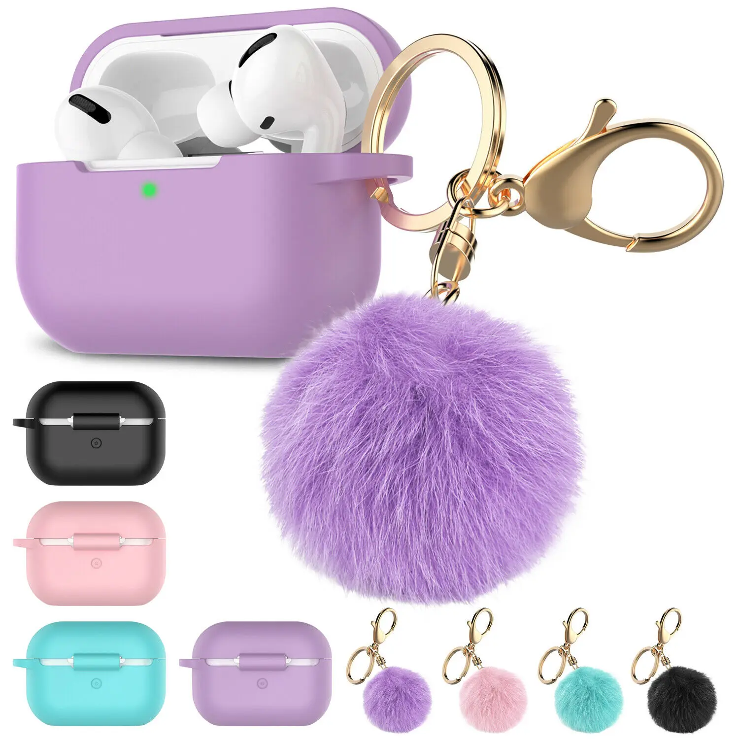 Милый силиконовый чехол для APPLE AirPods Pro Модный ключей с меховым шариком 3 Bluetooth
