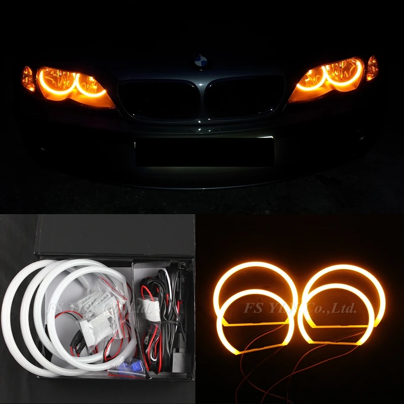 FSYLX SMD СВЕТОДИОДНЫЙ ангельские глазки для BMW E46 без проектора автомобильный SMD СВЕТОДИОДНЫЙ ангельский глаз фара для e46 хлопок желтый/янтарный 2x131 мм 2x146 мм