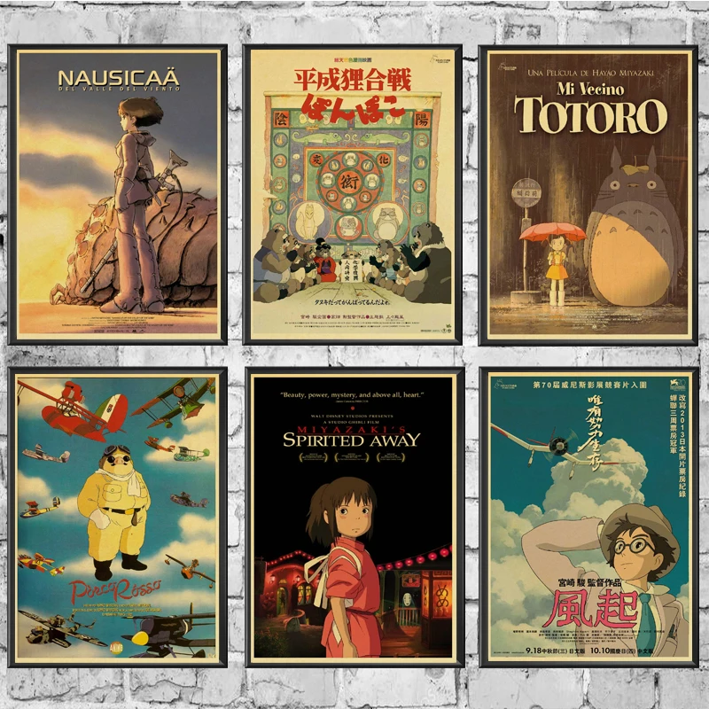 Anime Poster Hayao Miyazaki Collection Good Quality Painting RetroPoster Kraft Paper For Home Bar Wall Decor/Stickers