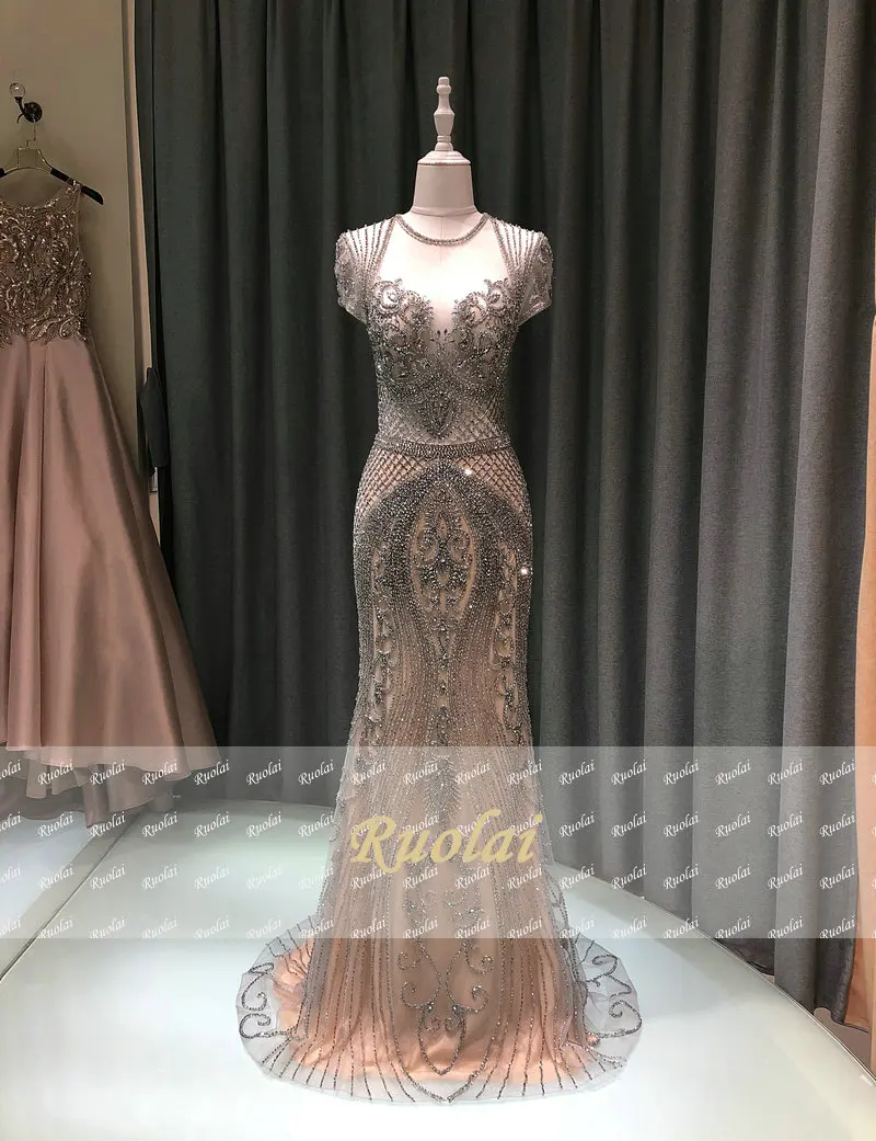 Роскошное Русалка вечернее платье длинное 2019 женское элегантное Иллюзия бисером официальная одежда на вечеринку платье vestidos de fiesta de noche