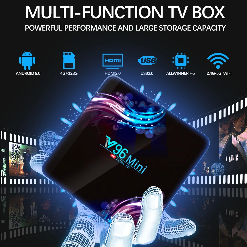 Android 9.0 6K Smart TV Box V96 2.4G&5G WIFI Support Netflix Youtube IPTV Media Player Set-Top Box Optional 4+32/64/128GB
