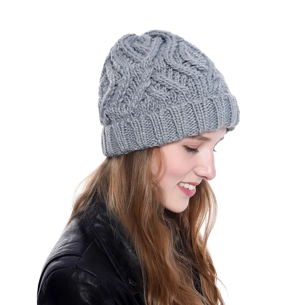 Женские зимние вязаные шапочки Skullies шапки однотонные мягкие шерстяные грубые модные повседневные Осенние Теплые винтажные Стрейчевые шапки