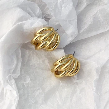 

AENSOA Fashion Korean Metal Gold Drop Earring Simple Geometric Camber Twining Knot Earring Irregular Women Statement Jewelry