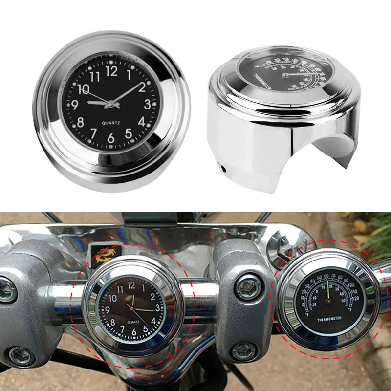 Universal 7/8' Waterproof Chrome Motorcycle Handlebar Mount Quartz Clock Watch Aluminum Luminous
