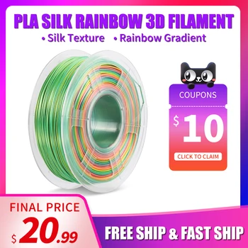 

Silk PLA Filament Live Exclusive Sale 1kg 1.75mm Shiny Rainbow Color Silk Texture Diameter Tolerance 0.02mm 3D Printer Material